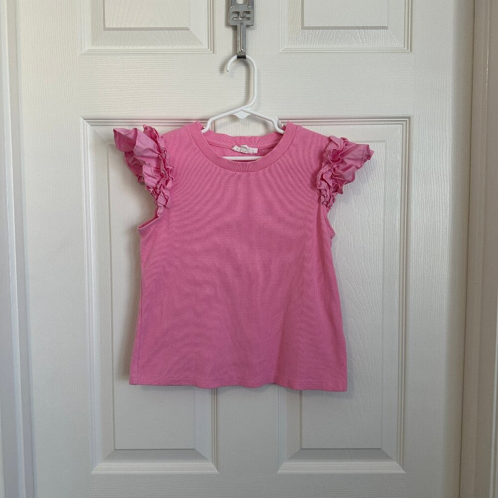 Pink cap sleeve ruffles shirt